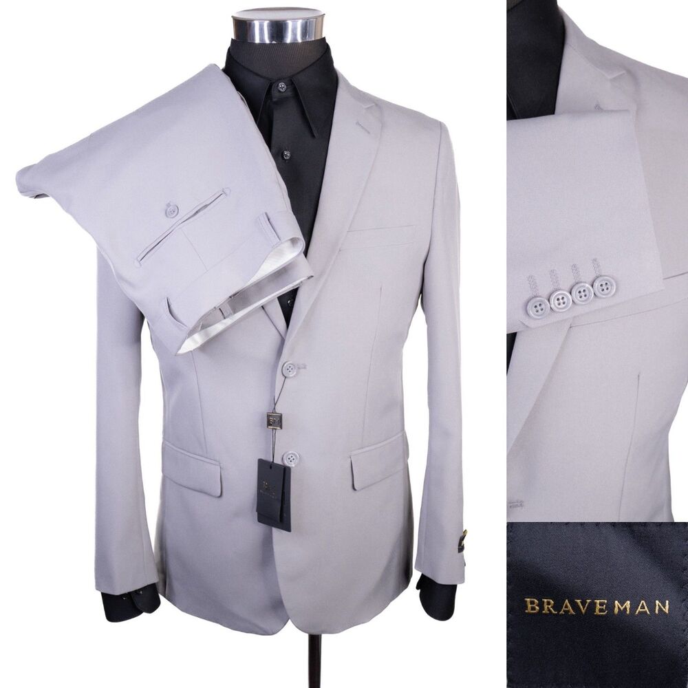 Braveman 2-Pc Suit Solid 2-Button Jacket 34S / Pants 28W Polyester NEW w/ Tags